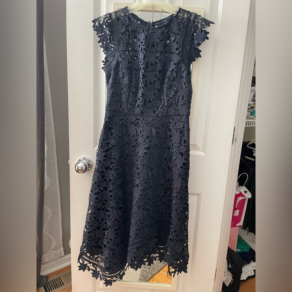 Eliza J Asymmetrical Navy Lace Dress
